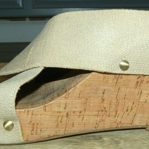 Lucky Brand Miller Tan Nailhead Cork Wedge Sandals - Picture 8 of 9